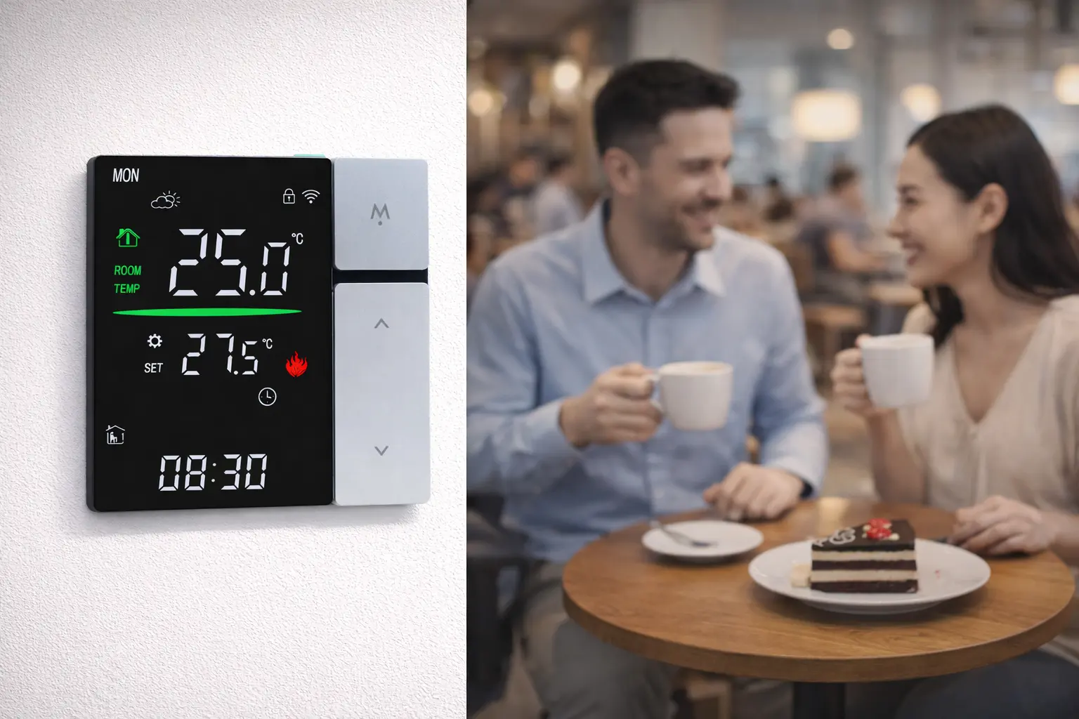 HTW-WF06RP-3ANV-G WiFi Water Heating and Boiler Heating thermostat with LED colorful screen grey version
