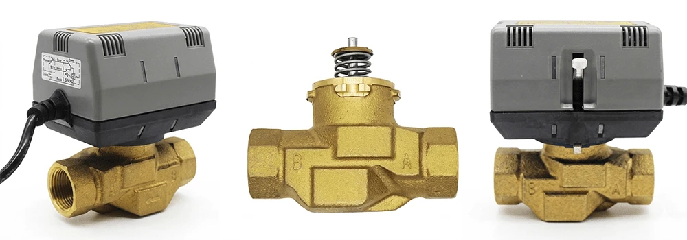 HTW-V61 motorized valve different angles showing valve body and actuator structure