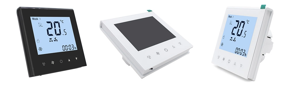 HTW-WF11-EC ec fan controller thermostat front side back view product design