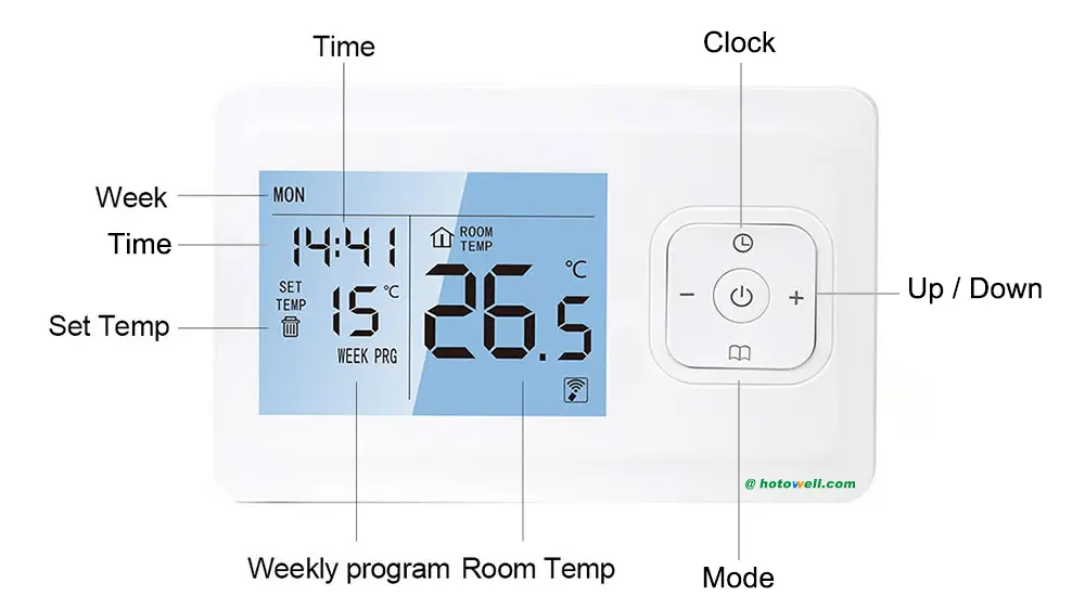 HTW-WT13P wireless thermostat heating display screen temperature interface
