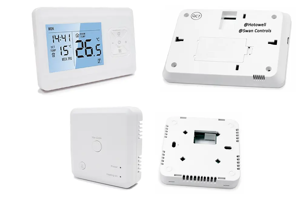 HTW-WT13P wireless thermostat heating front and back view design