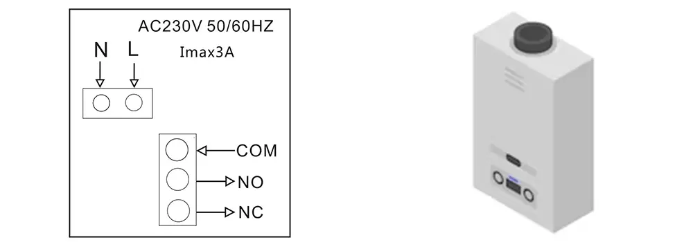 HTW-WT13P wireless thermostat heating receiver wiring diagram COM NO connection