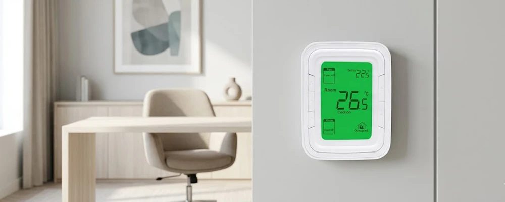 Halo T6861 digital thermostat installed on a modern indoor wall for simple room temperature control