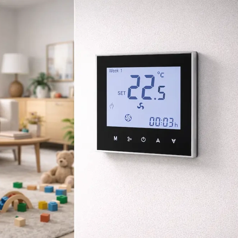HTW-WF01-FC-MK Indoor Thermostat with Keycard for 2 pipe fan coil unit with 0-10V modulating control