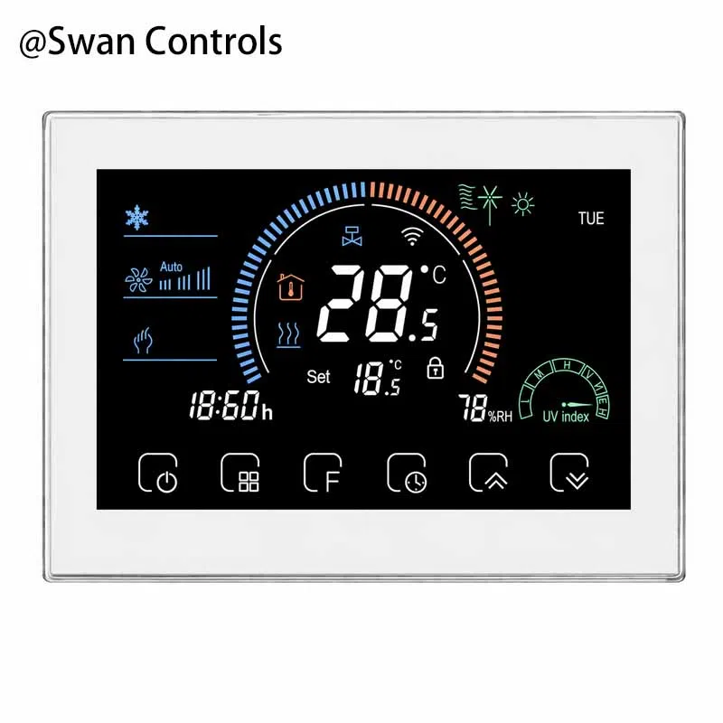HTW-MT08-FC-4W Indoor Wifi Thermostat for Fan Coil HVAC Systems HTW-MT08-FC-4W Indoor Wifi Thermostat for fan coil unit 4 pipe HVAC system control