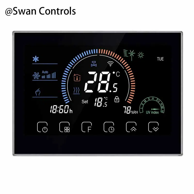 HTW-MT08-FC-4W Indoor Wifi Thermostat for Fan Coil HVAC Systems HTW-MT08-FC-4W Indoor Wifi Thermostat for fan coil unit 4 pipe HVAC system control