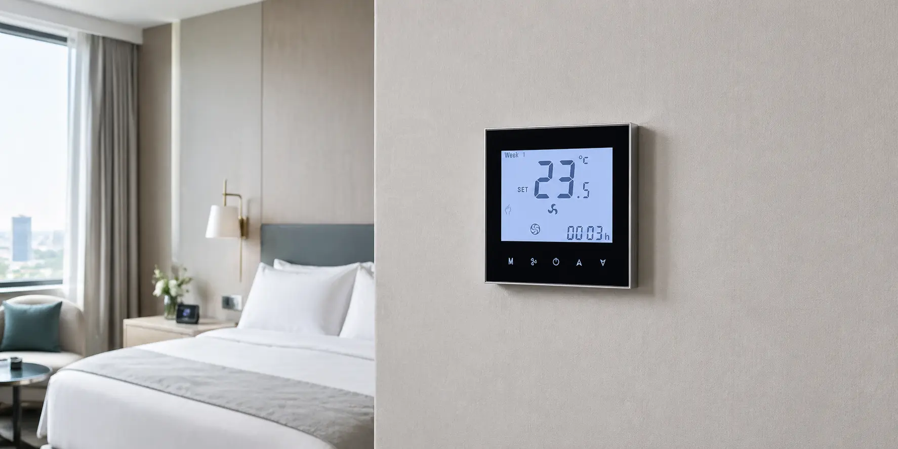 Hotel thermostat export specification with keycard and room control logic