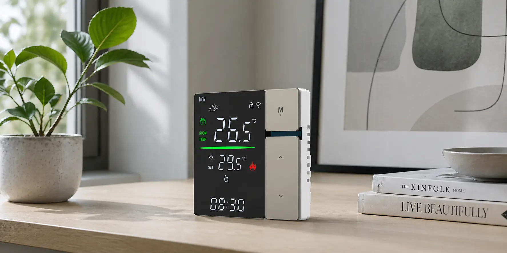 Smart thermostat connected to boiler heating control system