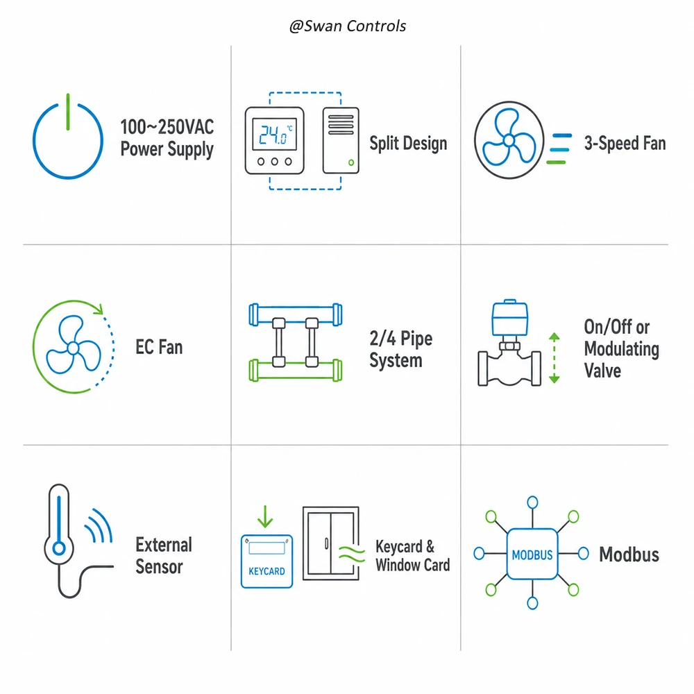 Powerful Split Thermostat FCU Controller RS485 Modbus Digital Modulating Controls (4) Powerful Split Thermostat FCU Controller RS485 Modbus Digital Modulating Controls (4)