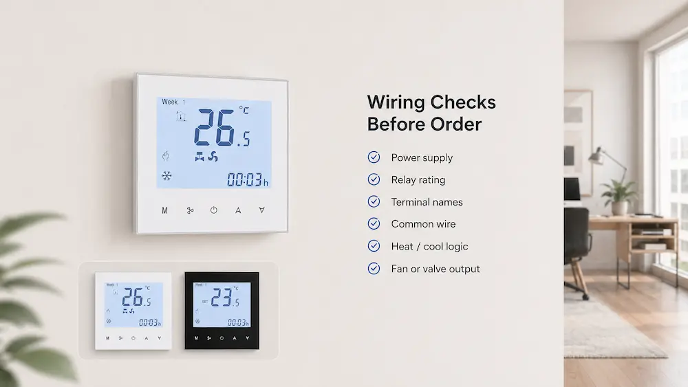 Programmable thermostat wiring and voltage compatibility check