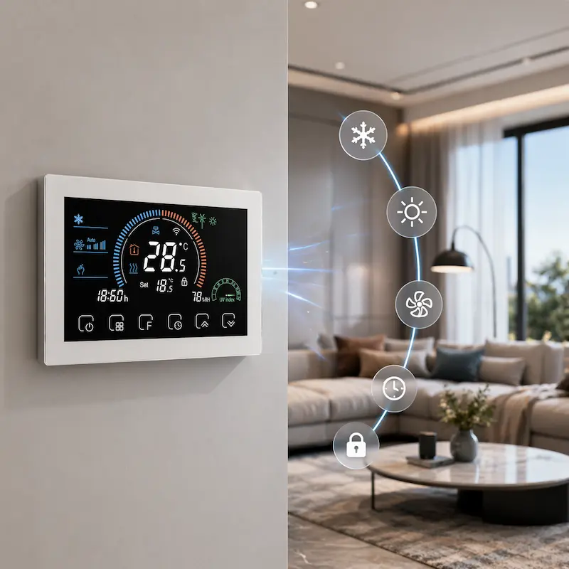 HTW-MT08-FC-2W Smart Room Controller for 2 pipe fan coil HVAC system with WiFi control