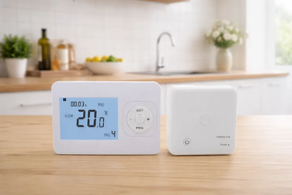 HTW-31-WKT13-WF-H/C Room Heating Thermostat with wireless transmitter and receiver for HVAC heating and cooling control
