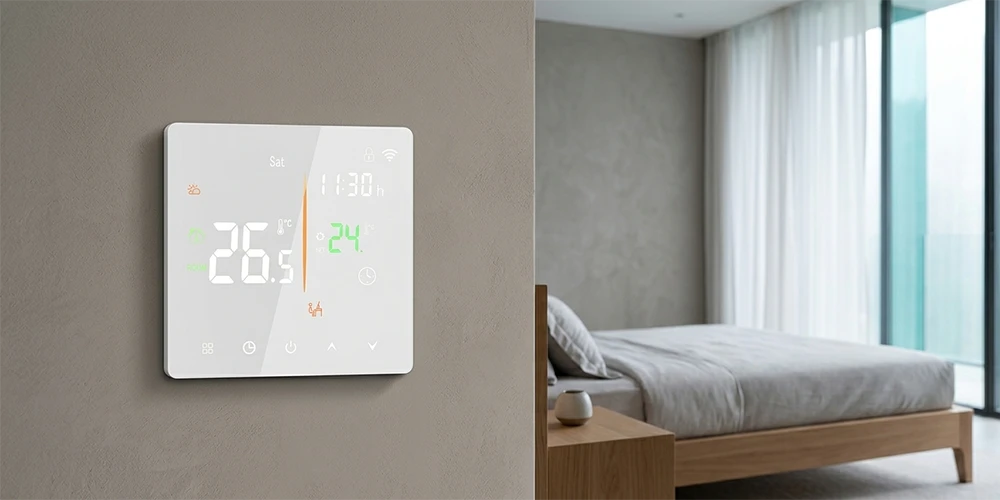 Boiler heating thermostat installed in a modern residential heating environment