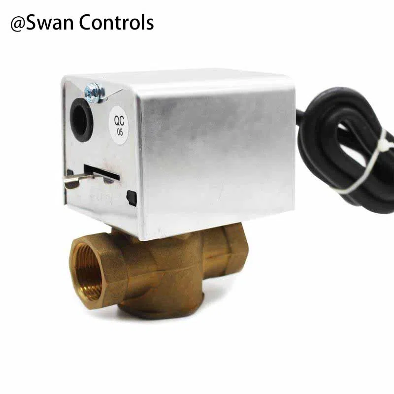 HTW-W27-5W Valve for HVAC Water Flow Control with 5 Wire Actuator HTW-W27-5W valve installed in HVAC piping system showing motorized valve with 5 wire actuator for water flow control