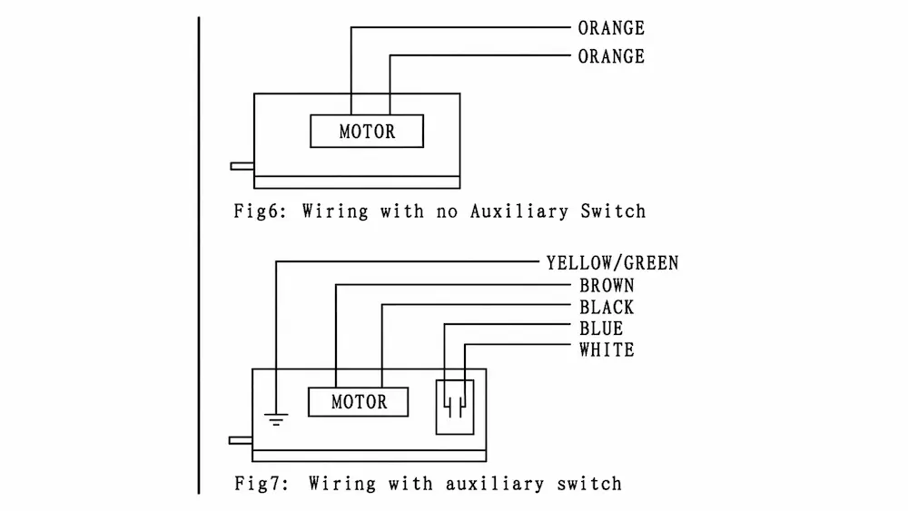 HTW-W27-5W motorized valve wiring diagram showing 5-wire actuator connection for HVAC on off control