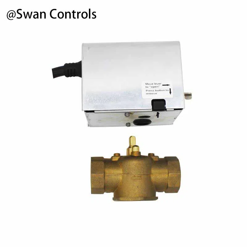 HTW-W27-5W Valve for HVAC Water Flow Control with 5 Wire Actuator HTW-W27-5W valve installed in HVAC piping system showing motorized valve with 5 wire actuator for water flow control