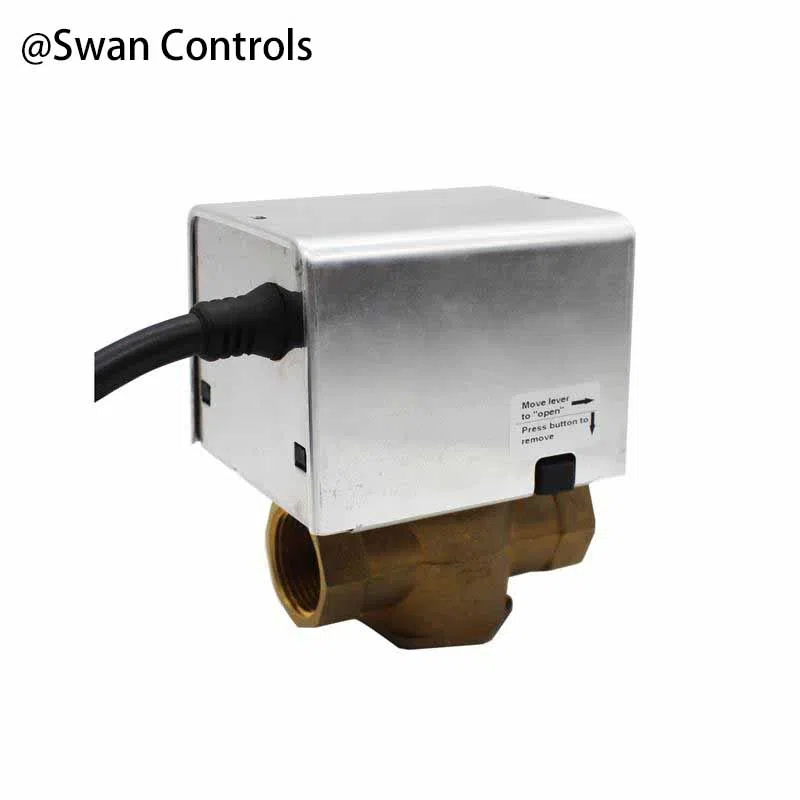 HTW-W27-5W Valve for HVAC Water Flow Control with 5 Wire Actuator HTW-W27-5W valve installed in HVAC piping system showing motorized valve with 5 wire actuator for water flow control