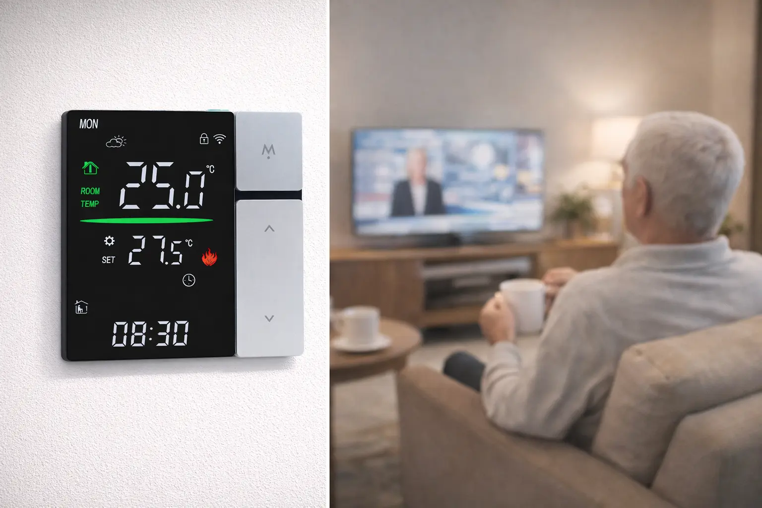 HTW-WF06RP-16A-G Electric Heating Thermostat with LED screen grey color design