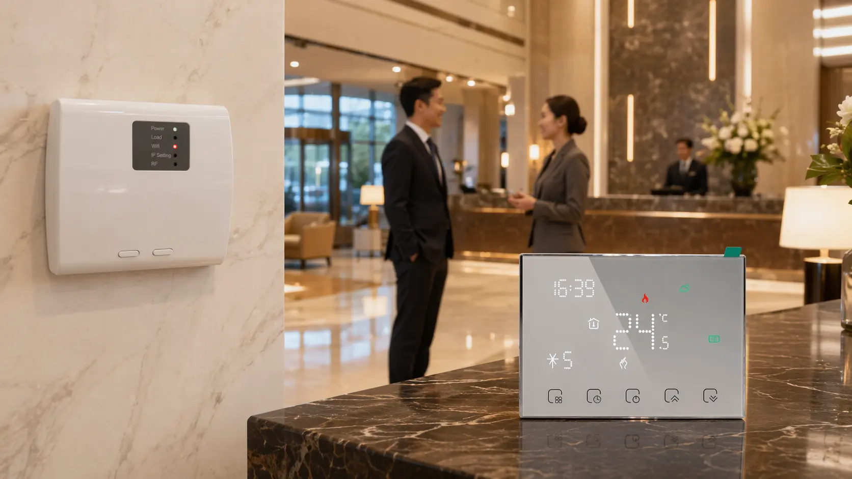 Wireless Heating Thermostat HTW-WKT18-3A1 battery powered controller for water heating system with receiver unit