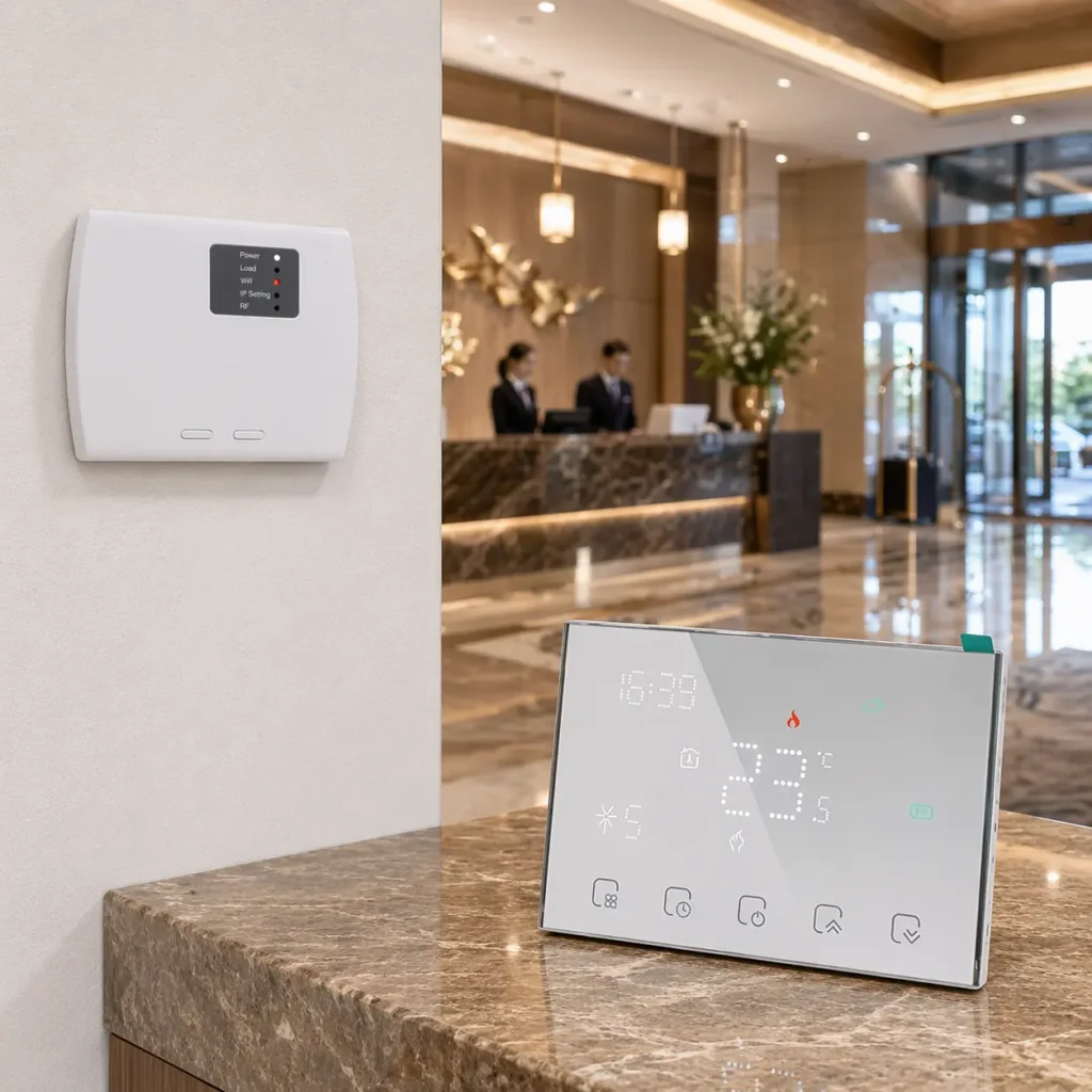 Wireless Heating Thermostat HTW-WKT18-3A1 battery powered controller for water heating system with receiver unit