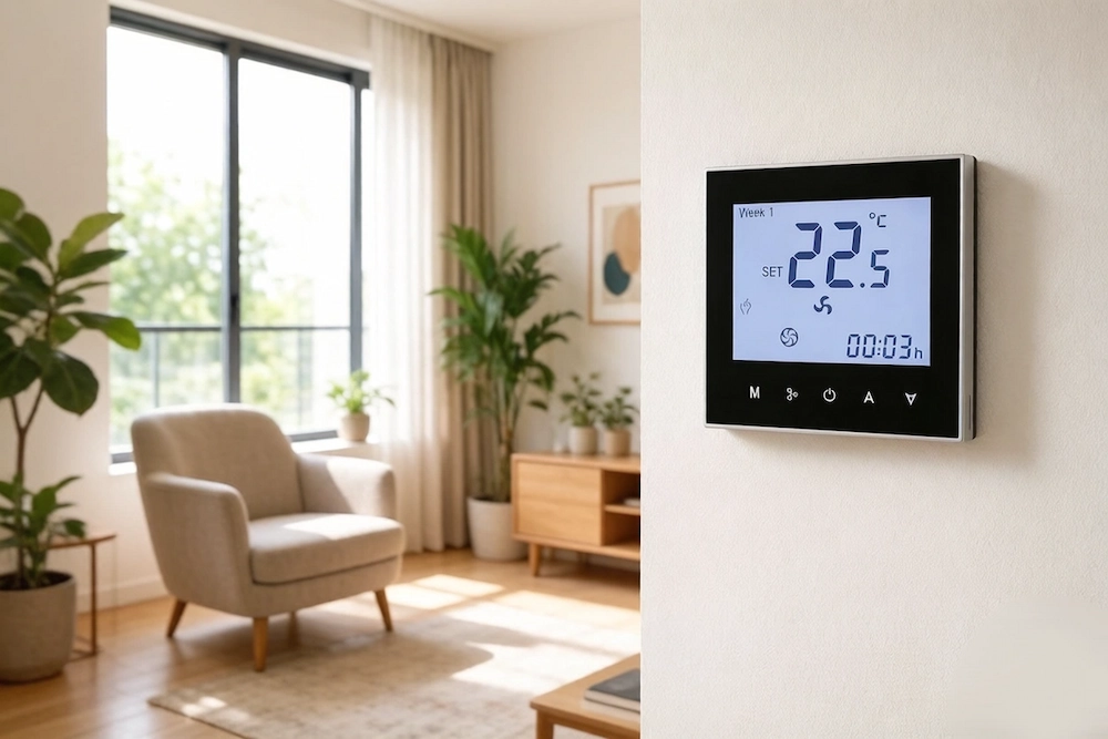 HTW-WF01-FC-3AFCS Wifi Fan Coil Unit Thermostat for 2 pipe HVAC system with water heating control