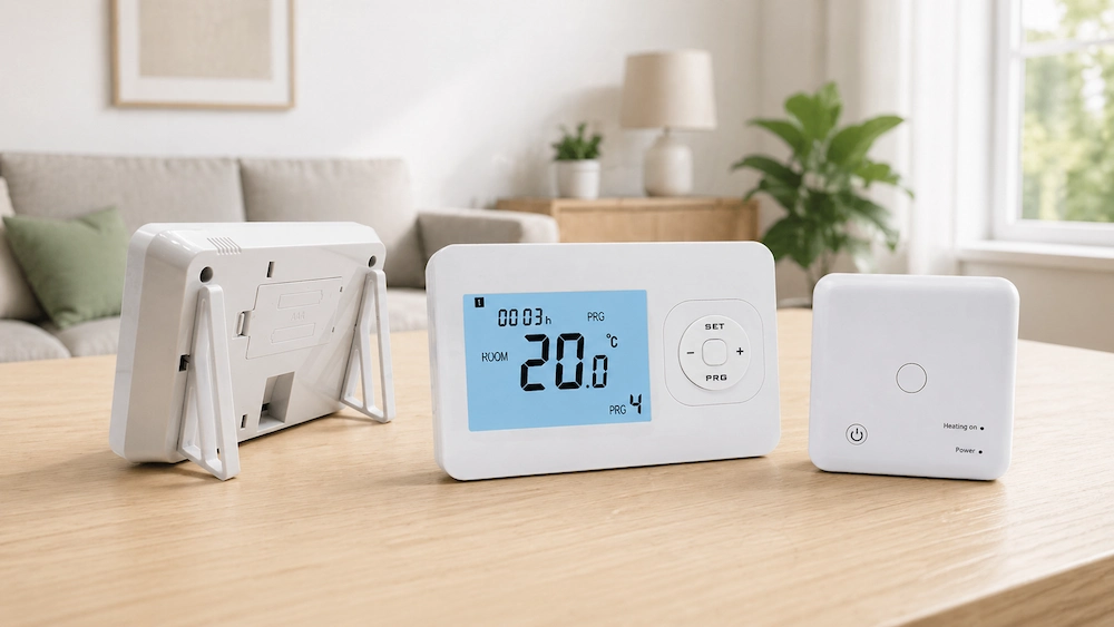 Wireless thermostat receiver output wiring for boiler and valve control