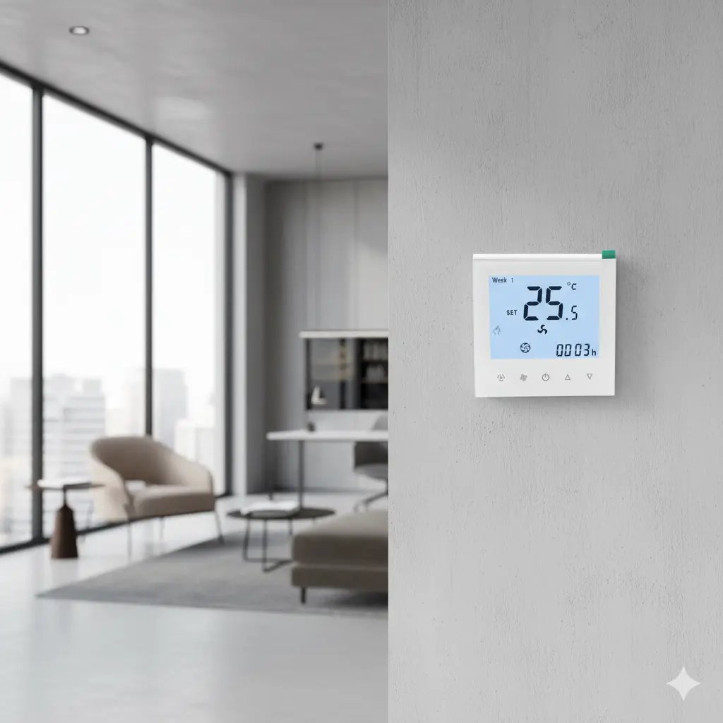 thermostat selection for commercial and residential HVAC projects in a modern interior