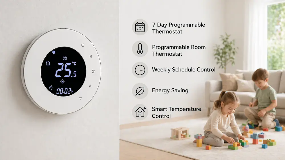 Programmable thermostat display with weekly schedule settings