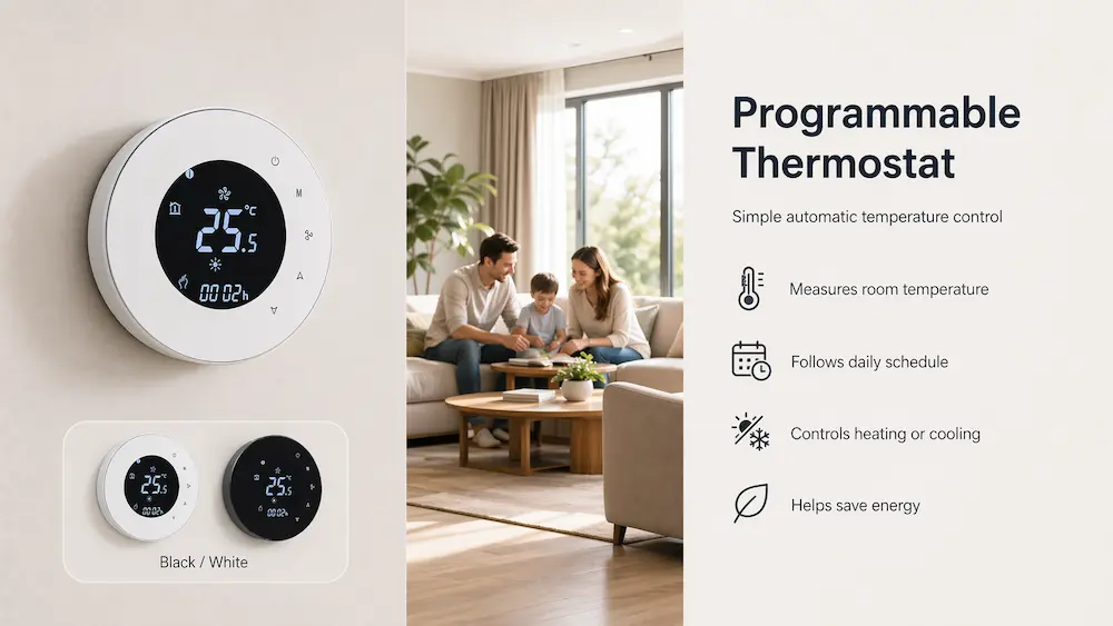 Programmable thermostat display with weekly schedule settings