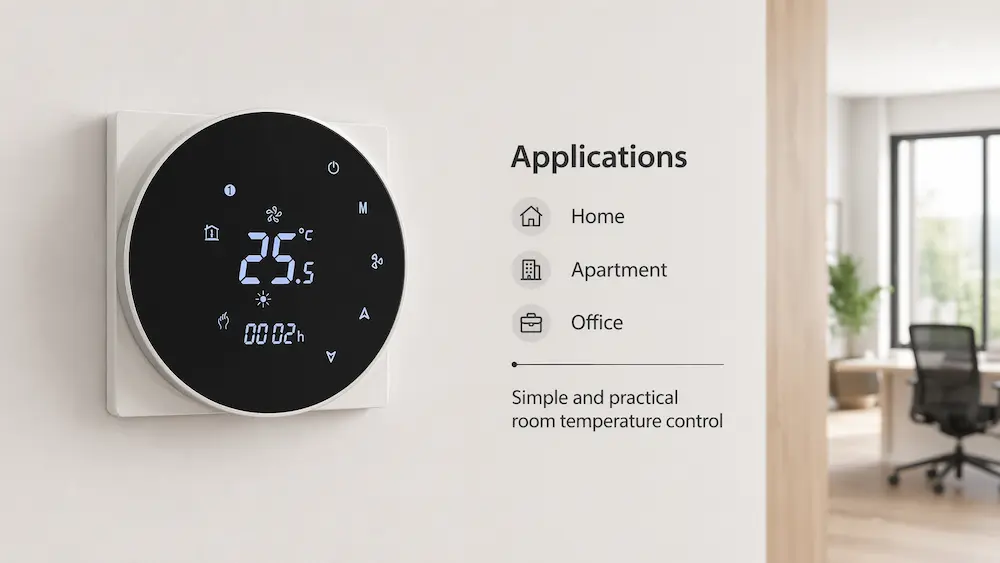 Programmable thermostat used in home office and apartment HVAC systems