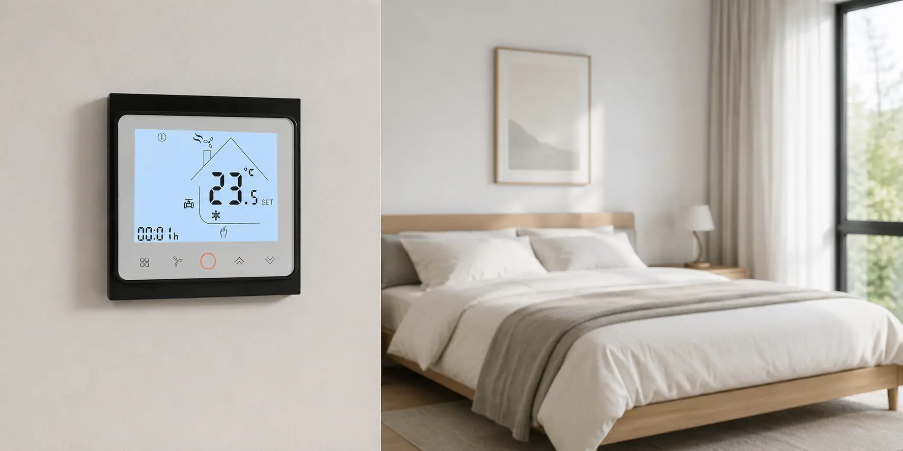 WiFi underfloor heating thermostat commissioning and wiring setup