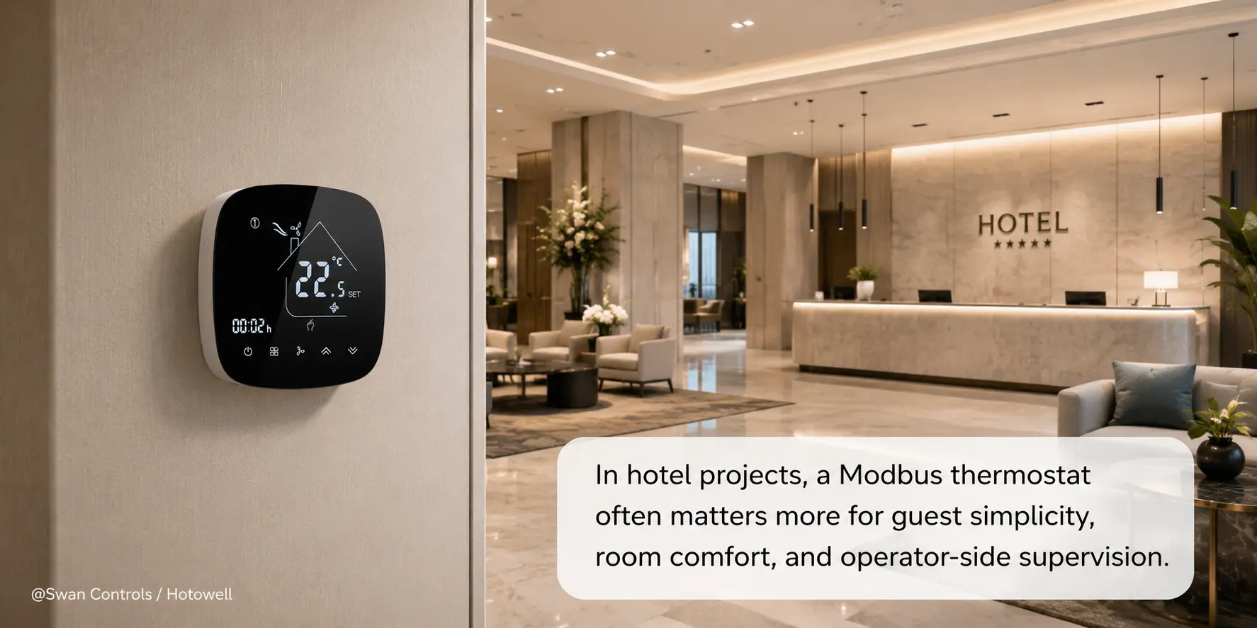 Modbus thermostat in hotel guest room FCU control application
