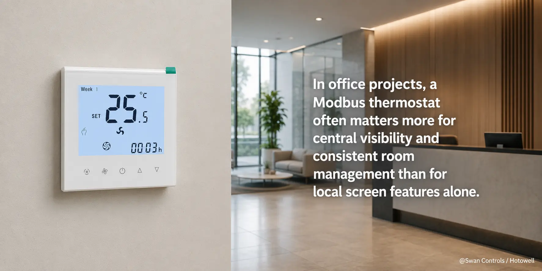 Modbus thermostat in office FCU project with BMS monitoring