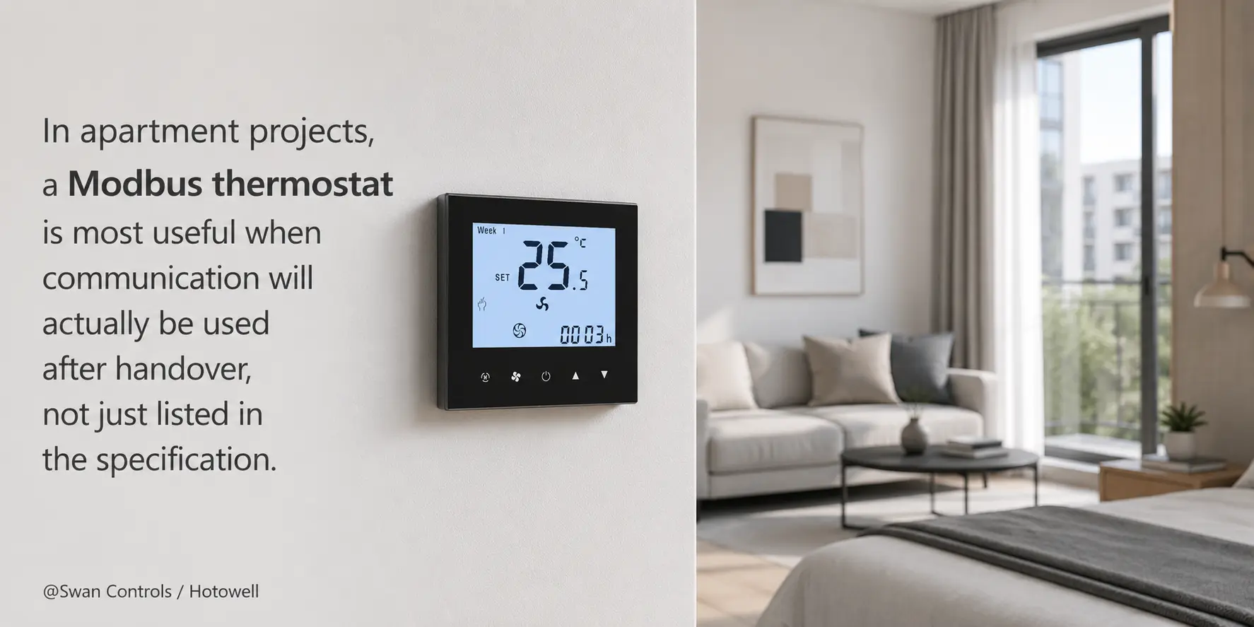 Modbus thermostat in apartment room temperature control project