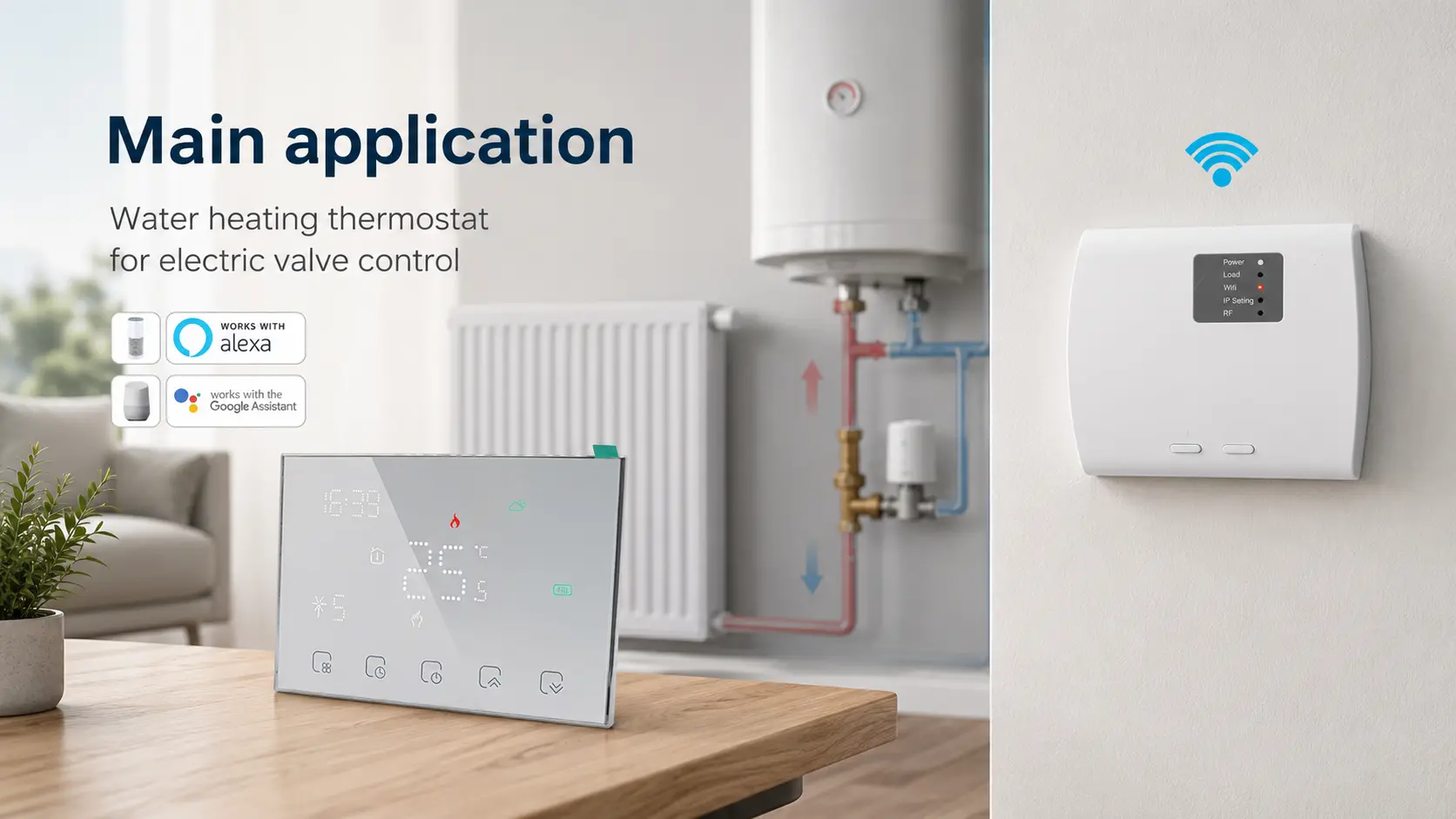 Wireless programmable thermostat for boiler use with dry-contact input