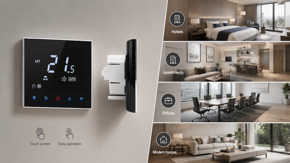 Touch screen thermostat for hotel apartment and office projects